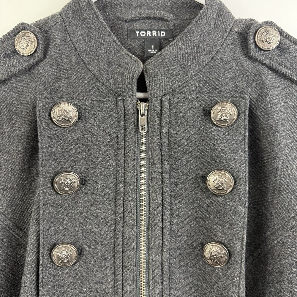 Torrid Gray Military Coat 1X Long A Line Wool Blend Full Zip Gorpcore Winter - Picture 9 of 16